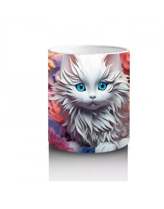 Renkli Arka Planda Göz Alıcı Kedi – Baskılı Kahve Kupası