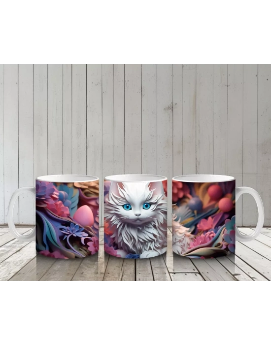 Renkli Arka Planda Göz Alıcı Kedi – Baskılı Kahve Kupası