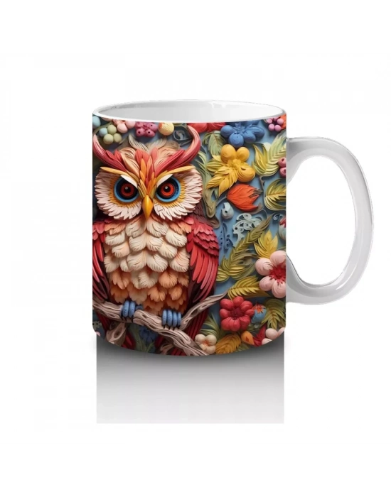 Renkli Arka Planlı Çift Baykuş – Baskılı Kupa