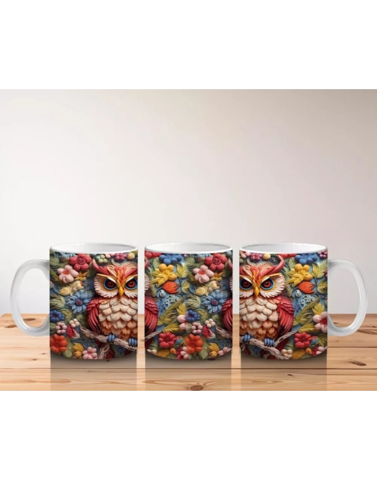 Renkli Arka Planlı Çift Baykuş – Baskılı Kupa