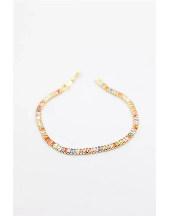 Renkli Baget Taşlı Bileklik - Altın