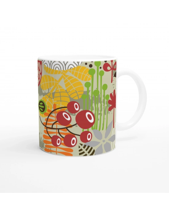 Renkli Baykuş ve Yaprak Desenli Kupa Bardak