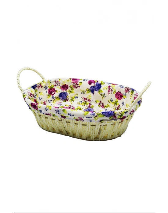 Renkli Bezli Oval Hasır Ekmek Sepeti Royaleks-8821