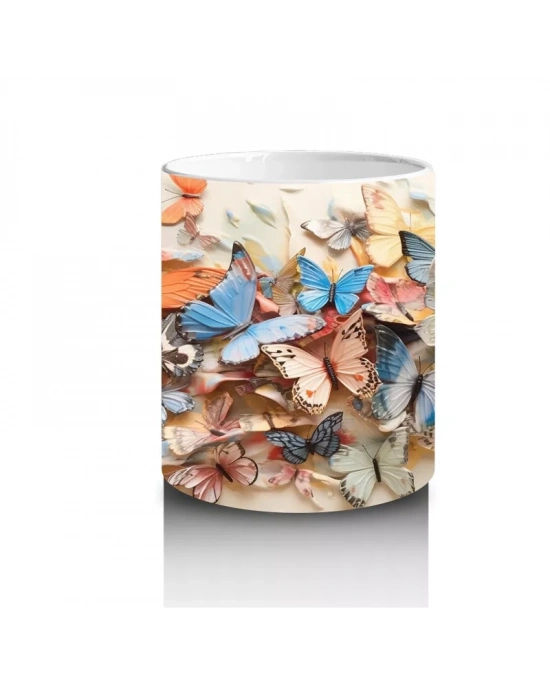 Renkli Çiçek Bahçesinde Uçan Kelebekler – Baskılı Kahve Kupası