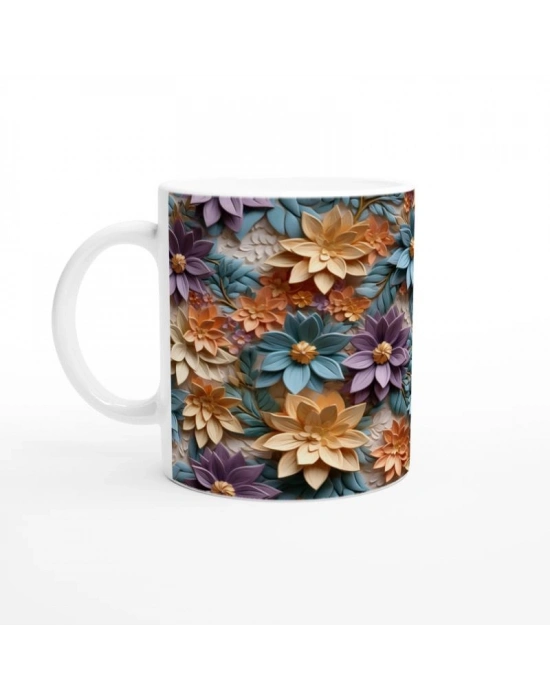 Renkli Çiçek Desenli Pastel Kupa