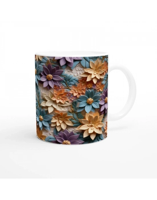 Renkli Çiçek Desenli Pastel Kupa