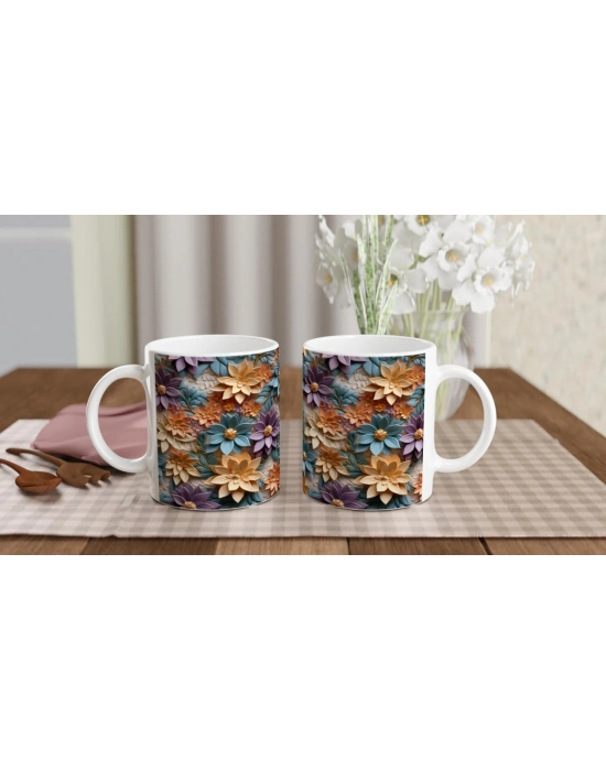 Renkli Çiçek Desenli Pastel Kupa