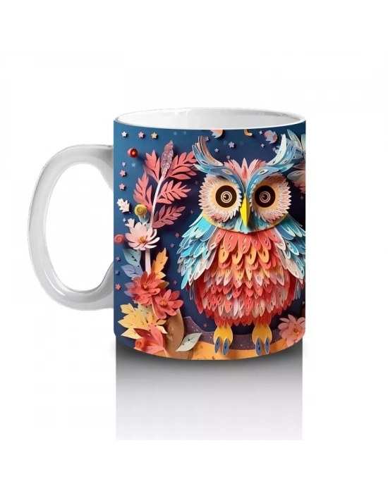 Renkli Çiçekler Arasında İkiz Baykuşlar – Baskılı Kahve Kupası