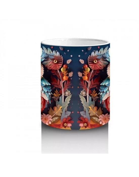 Renkli Çiçekler Arasında İkiz Baykuşlar – Baskılı Kahve Kupası