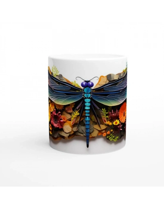 Renkli Çiçekler Arasında Yusufçuk Temalı Baskılı Kupa Bardak