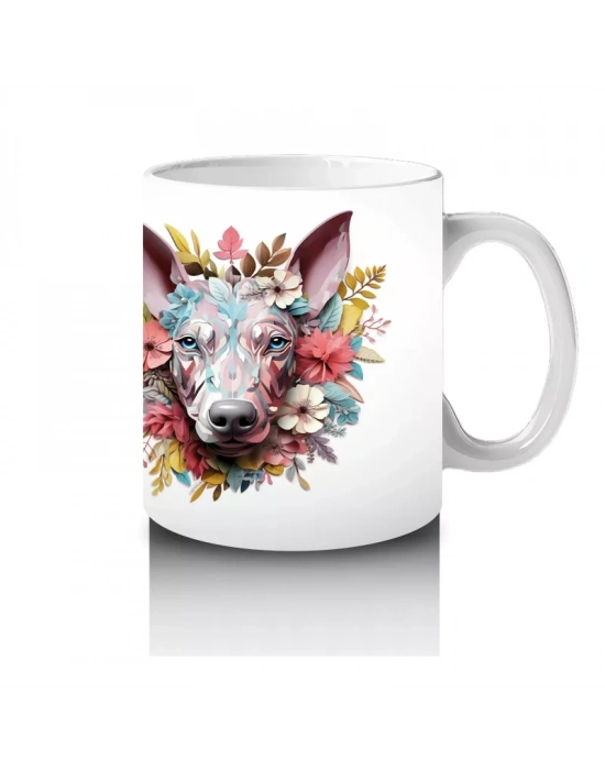 Renkli Çiçeklerle Süslenmiş Köpek Portresi – Baskılı