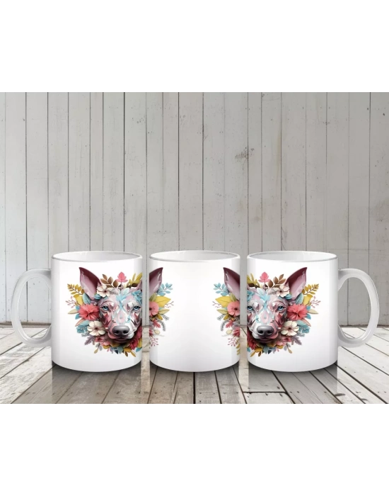 Renkli Çiçeklerle Süslenmiş Köpek Portresi – Baskılı