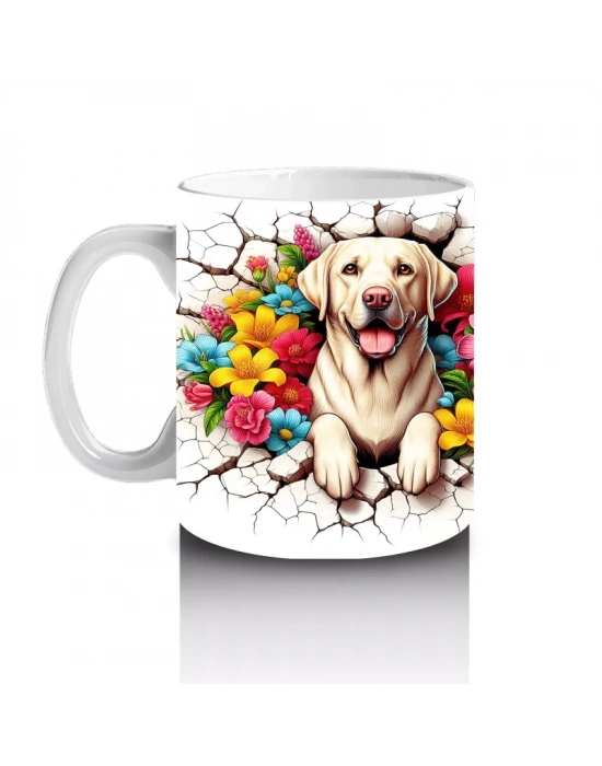 Renkli Çiçeklerle Süslenmiş Labrador Çifti Tasarımı - Baskılı kahve kupası