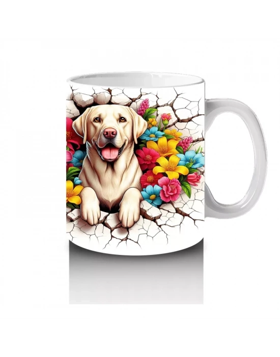 Renkli Çiçeklerle Süslenmiş Labrador Çifti Tasarımı - Baskılı kahve kupası