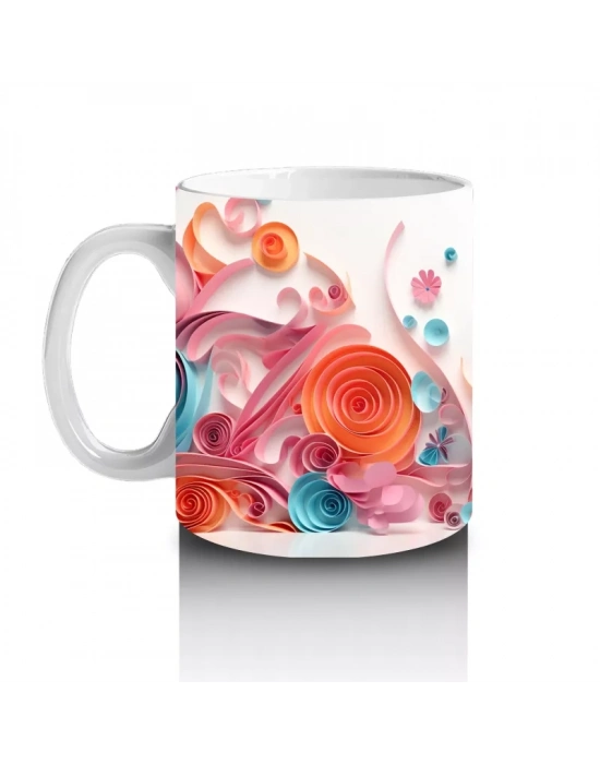 Renkli Çiçekli Desende Mavi Gözlü Kedi – Baskılı Kahve Kupası