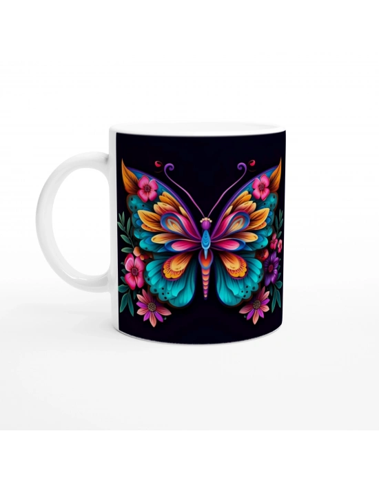 Renkli Çiçekli Kelebek Kupa Bardak