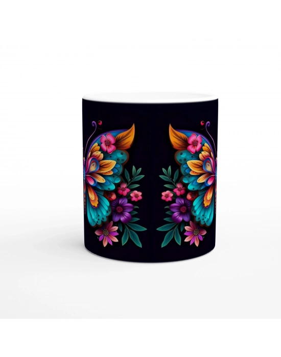 Renkli Çiçekli Kelebek Kupa Bardak