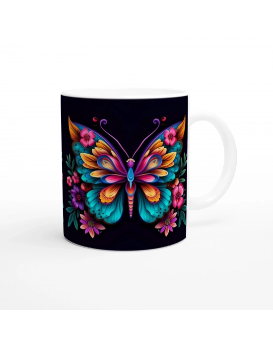 Renkli Çiçekli Kelebek Kupa Bardak