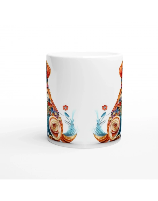 Renkli Çiçekli Zarif Köpek Tasarımlı Sanatsal Kupa Bardak