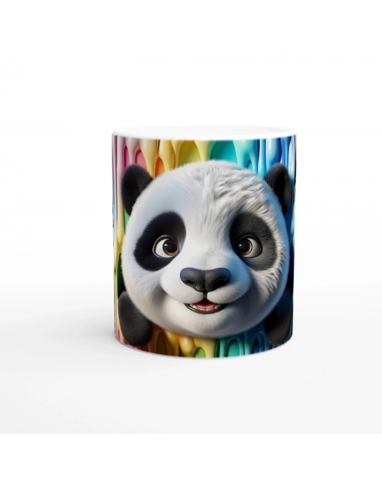 Renkli Damlaların Arasından Bakan Sevimli Panda Temalı Baskılı Kupa Bardak