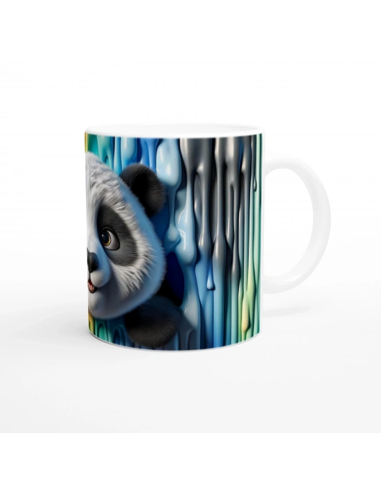 Renkli Damlaların Arasından Bakan Sevimli Panda Temalı Baskılı Kupa Bardak