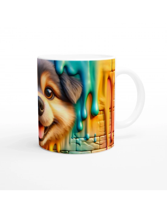 Renkli Damlayan Duvar ve Neşeli Köpek Temalı Baskılı Kupa Bardak
