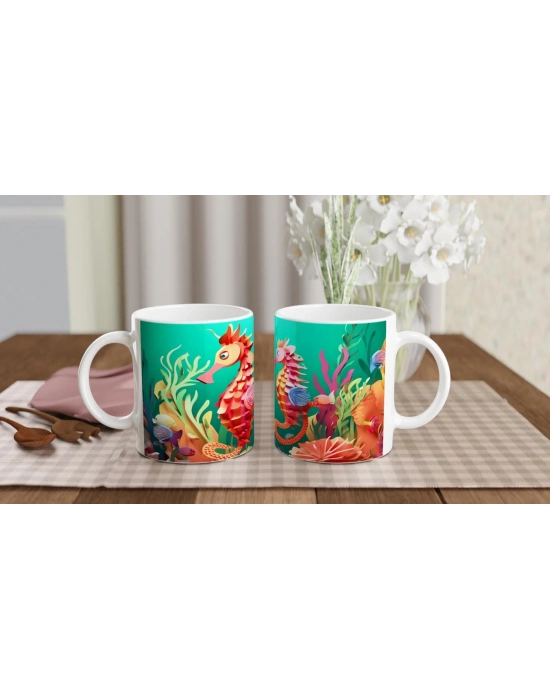 Renkli Denizatı Çifti Su Altı Temalı Kupa Bardak