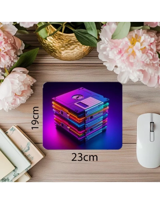 Renkli Disketler Temalı Retro Mousepad - 19x23 cm 2 mm Dikdörtgen İthal Baskılı Mouse Pad