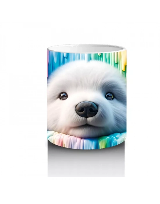 Renkli Erimiş Boyalar Arasında Yüzünü Uzatan Kutup Ayısı - Baskılı kahve kupası