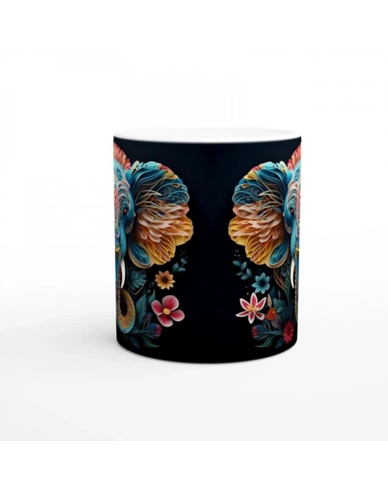 Renkli Fil Baskılı Kupa Bardak