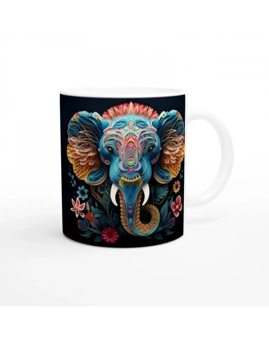 Renkli Fil Baskılı Kupa Bardak