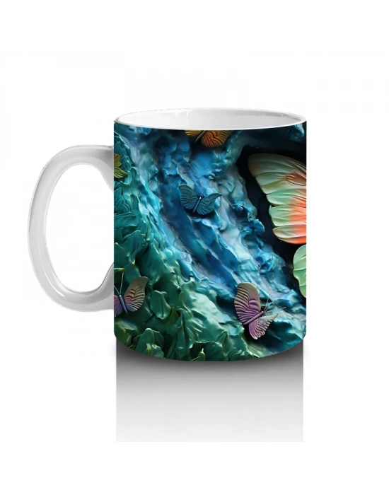 Renkli Gölge Tonlarında Pembe Kelebek – Baskılı Kahve Kupası