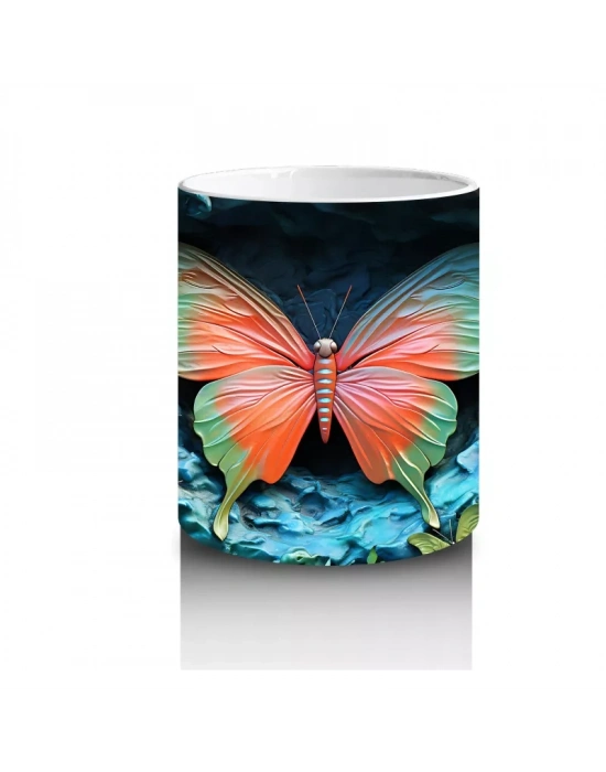 Renkli Gölge Tonlarında Pembe Kelebek – Baskılı Kahve Kupası