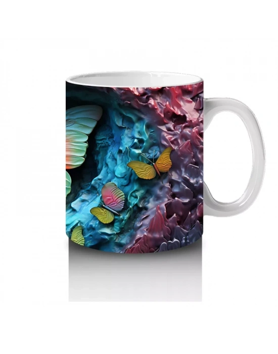 Renkli Gölge Tonlarında Pembe Kelebek – Baskılı Kahve Kupası