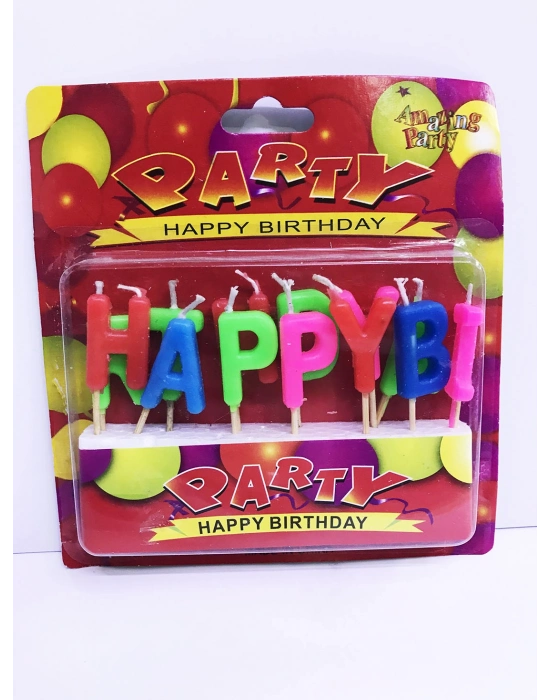 Renkli Happy Birthday Yazılı Mum