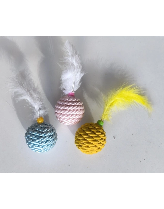 Renkli Jut Örgü Kedi Oyun Topu Çeşitli Renklerde 5 cm