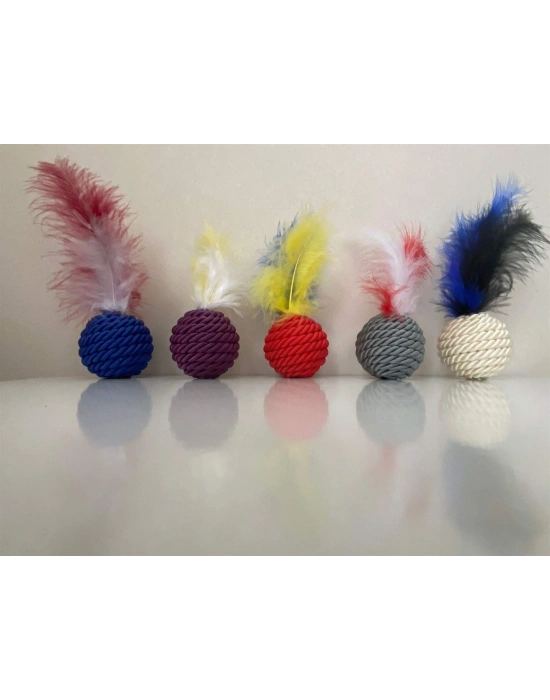 Renkli Jut Örgü Kedi Oyun Topu Çeşitli Renklerde 5 cm