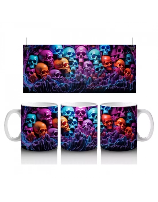 Renkli Kafataslarıyla Dolu Gotik Arka Plan – Hediyelik Kahve Kupası