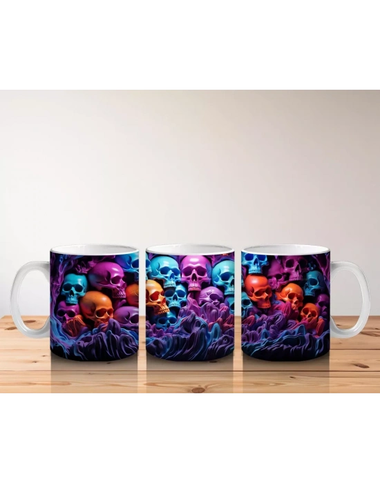 Renkli Kafataslarıyla Dolu Gotik Arka Plan – Hediyelik Kahve Kupası