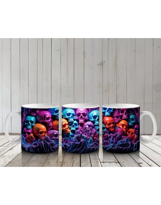 Renkli Kafataslarıyla Dolu Gotik Arka Plan – Hediyelik Kahve Kupası