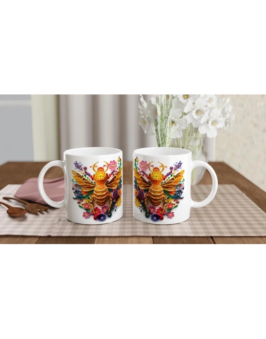 Renkli Kağıt Arı ve Çiçek Bahçesi Kupa Bardak