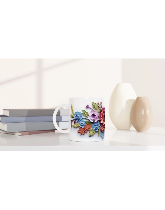 Renkli Kağıt Çiçekler Kupa Bardak