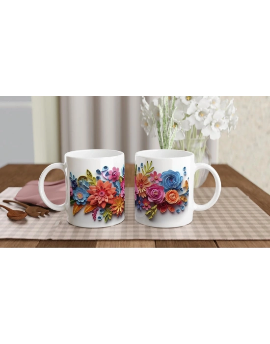 Renkli Kağıt Rölyef Çiçekli Kupa Bardak