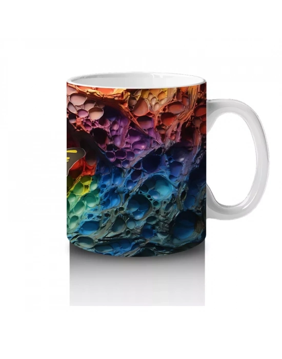 Renkli Kaya Oyuntusunda Turuncu Kelebek – Baskılı Kahve Kupası