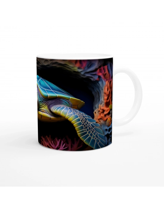 Renkli Kayalıklar Arasında Yüzen Deniz Kaplumbağası Kupa Bardak