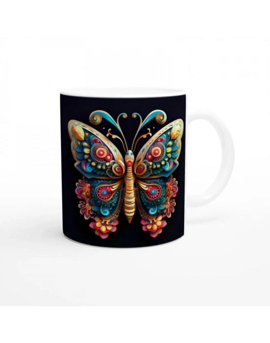 Renkli Kelebek Baskılı Kupa Bardak