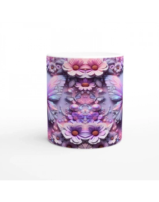 Renkli Kelebekler ve Çiçekler Temalı Baskılı Kupa Bardak