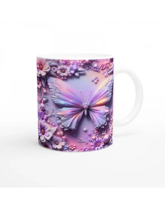 Renkli Kelebekler ve Çiçekler Temalı Baskılı Kupa Bardak