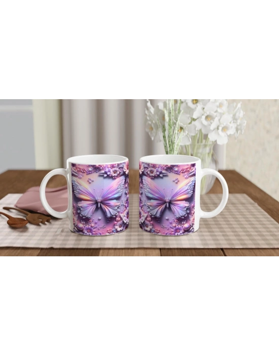 Renkli Kelebekler ve Çiçekler Temalı Baskılı Kupa Bardak