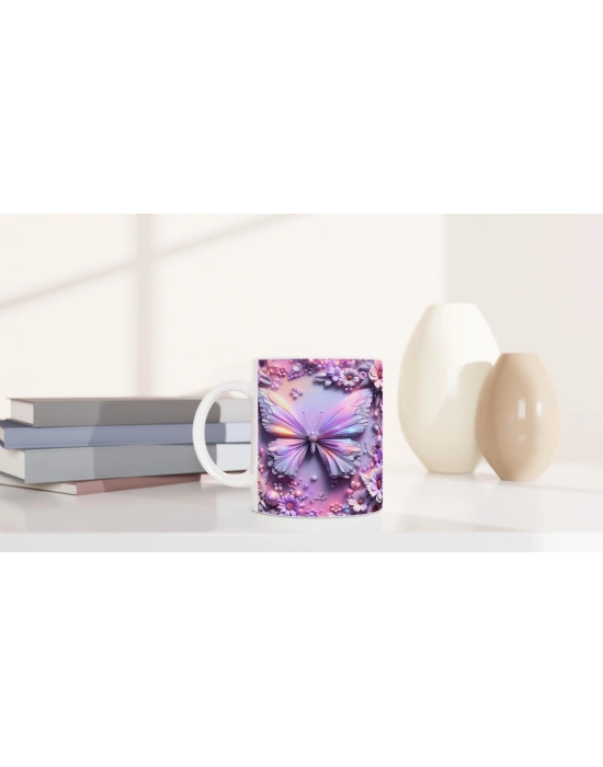 Renkli Kelebekler ve Çiçekler Temalı Baskılı Kupa Bardak